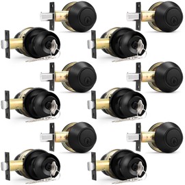 Probrico Front Door Keyed Entry Knobs and Single Cylinder Deadbolt Combo Sets, Flat Black, Keyed Alike Locksets,6 Pack