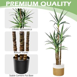 KoreTech Artificial Trees 72 Inch/ 6Ft Faux Tree 4 Trunks Agave Plant, Tall Fake Plant with Plastic Pot for Home Decor, Office Decor