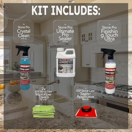 Stone Pro - Kit de sellador de granito Ultimate Pro, Crystal Clean, acabado al tacto (1 pinta – 16 onzas líquidas) (para granito de sella...