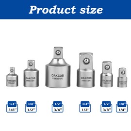 DAKCOS Adapter Set Socket Adapter Set | 6 Pieces | 1/4 Inch to 3/8 Inch, 3/8 Inch to 1/4 Inch, 3/8 Inch to 1/2 Inch, 1/2 Inch to 3/8 Inch, 3/4 Inch to 1/2 Inch, 1/2 Inch to 3/4 Inch, Matte Chrome
