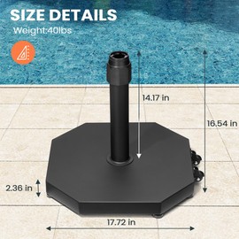 Patio Umbrella Base 40lbs with Wheels, Outdoor Umbrella Stand for Market Umbrella, Polygonal Heavy Duty Umbrella Holder Outdoor Base for Deck Poolside Yard (Black)