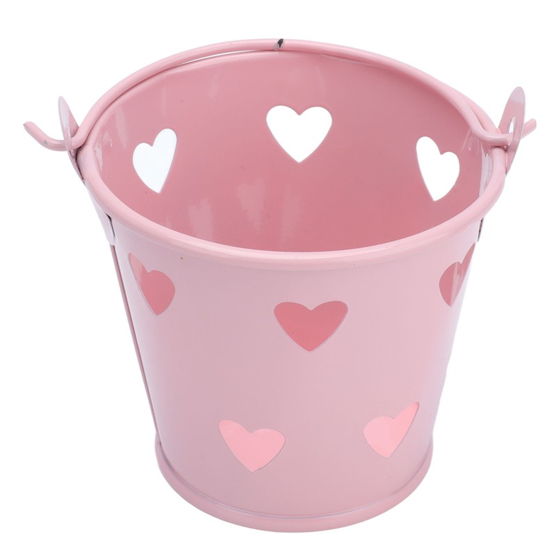 12pcs Mini Metal Bucket Hollow Heart Shaped Bucket with Handle