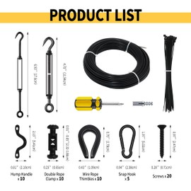 RiaYer 165FT Black Outdoor String Lights Hanging Kit, Black Vinyl-Coated 304 Stainless Steel Cable, Globe Light Suspension Kit, Guide Wire with Hook & Eye Turnbuckle for Secure Outdoor Lighting