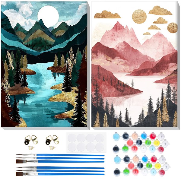 GHHKUD Paint by Numbers Adults, 2 Pieces Sunset Mountain Painting