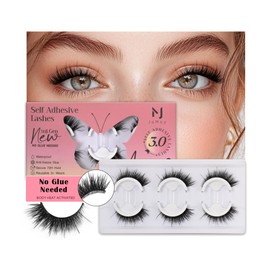JoMay Self Adhesive Eyelashes No Lash Glue Needed Reusable Up to 5x Natural Strip Lashes 3D Super Fluffy False Eyelashes Easy to Apply & Remove Full Bouncy Volume & Curl 3 Pairs(Dream Girl)