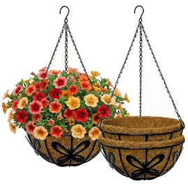 CRAYZA 12 Inch Hanging Baskets for Plants Outdoor, 3 Pack Metal Wire Hanging Planters with Coco Coir Liners, Rust-Resistant Flower Basket with Chains & Hooks for Garden Patio Porch Deck Balcony