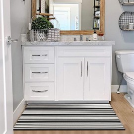 KOZYFLY Black and White Striped Porch Runner Rug 2x4.3 Ft Washable Outdoor Rug Farmhouse Outdoor Doormats Double Front Door Rug Striped Runner for Front Door Kitchen Hallway Bathroom