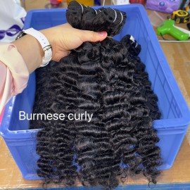 Double Weft Raw Human Hair Bundles Single Donor Cambodian Natural Wavy Vietnamese Burmese Curly Hair for Wholesalestyle: Burmese curly hair bundle 1 piece, color: Natural black, Stretched Length: 22"