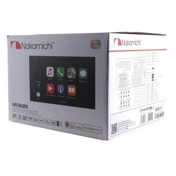 Nakamichi NA3605 6.8" Double DIN CD/DVD USB Receiver Apple CarPlay