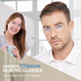 MARE AZZURO Lightweight Reading Glasses Men Women Stylish Durable Titanium Readers 1.0 1.25 1.5 1.75 2.0 2.5 2.75 3.0 3.5 4.0 5.0 6.0 (Gold 1.50)