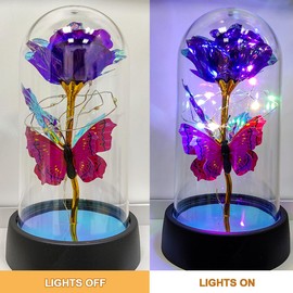 JZILU Forever Rose for Women Mom Wife,Mothers Day Forever Rose Gift Ideas,Galaxy Rose Flower Light Up in Glass Dome,Eternal Roses Birthday Butterfly Gifts for Women