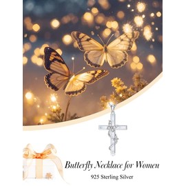 WINNICACA Butterfly Necklace 925 Sterling Silver Butterfly Cross Pendant Necklaces White Opal Jewelry Gifts for Women Her Daughter Wife Anniversary Bifthday Gifts Ideas
