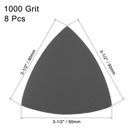 sourcing map Triangular Sandpaper Hook and Loop Triangle Sanding Pad Fit 3-1/2" Oscillating Multi-Tool Silicon Carbide for Wet/Dry Use 1000 Grit 8pcs