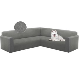 HDCAXKJ Sectional Couch Cover L Shape Stretch Sofa Covers Washable Jacquard Corner Couch Slipcover Non Slip Sectional Slip Cover U Shaped Furniture Protector for Pets Dogs (Light Grey, X-Large)