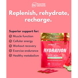 Essential Elements Essential Elements Hydration Packets - Watermelon Cucumber Pack - Sugar Free Electrolytes Powder Packets - 25 Stick Packs of Electrolytes Powder No Sugar - Hydration Drink - with ACV & Vitamin C