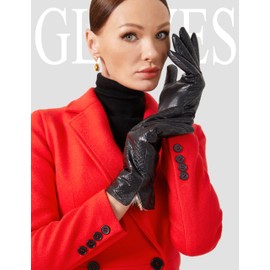 OXCMME Super Warm Fur Lined Leather Gloves Women Imprint Crocodile Pattern Lambskin Touchscreen Driving Gloves Pattern 2 Large