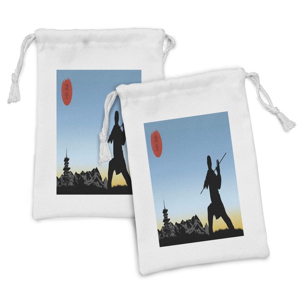 Ambesonne Kung Fu Fabric Pouch Set of 2, Man Silhouette