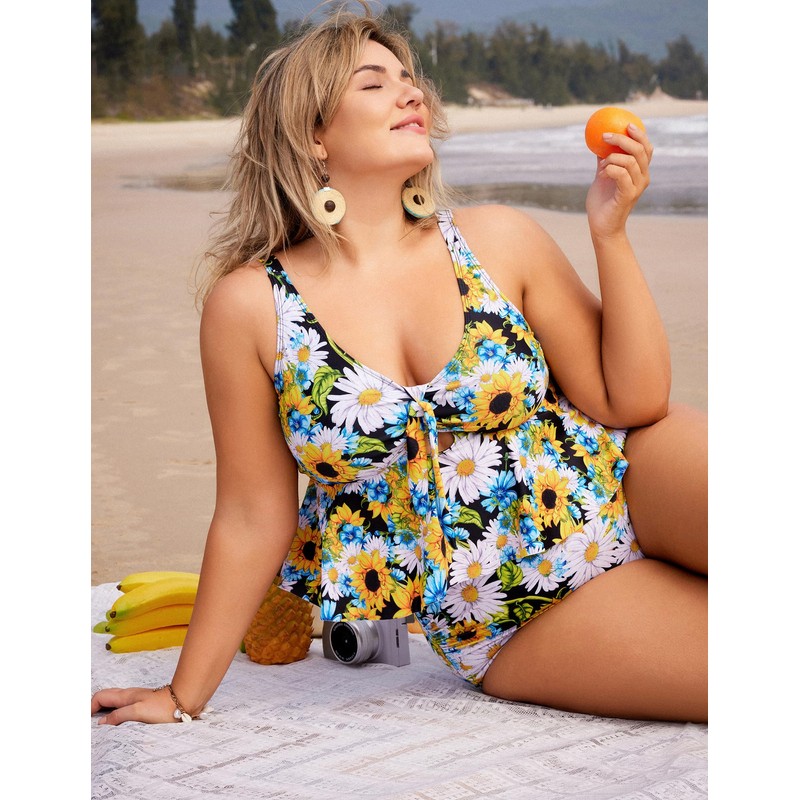 Hanna Nikole Women's Ruffle Bikini Swimsuit High Waisted Bottom Plus