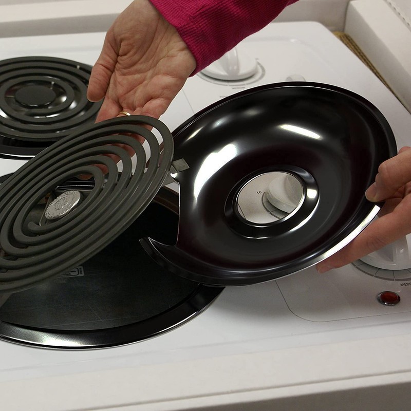 Range Kleen P1056RGE8 Style D Black Porcelain 4-Pack Drip Pans