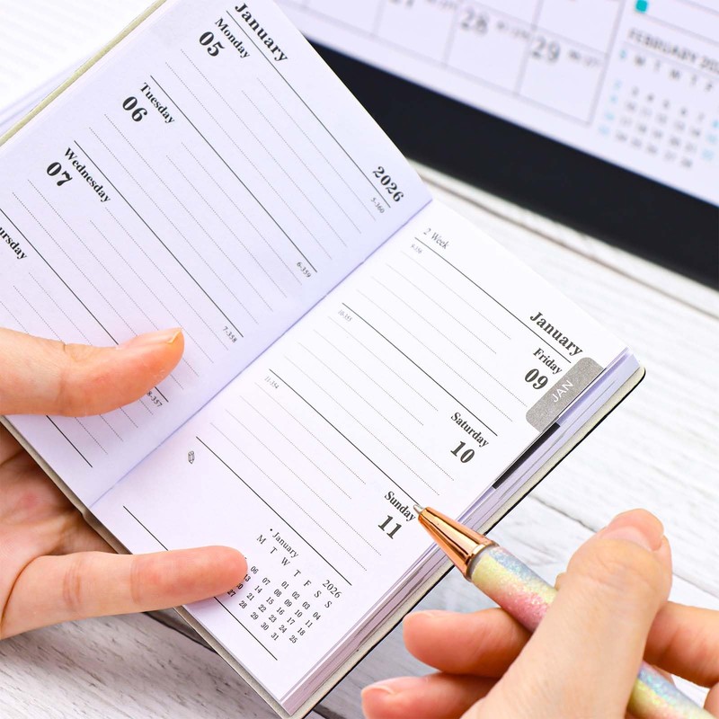 2026 Mini Pocket Planner Calendar 4"x3" for Purse Starlight Black