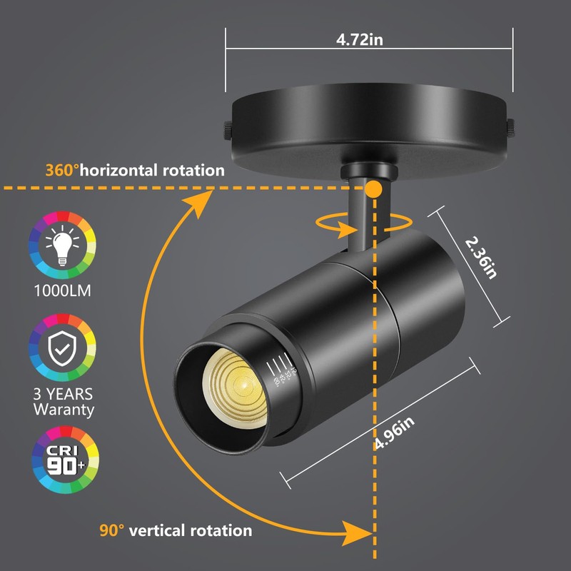 VANoopee 3-Color Zoomable Ceiling Spot Lights Indoor Flush Mount Adjustable