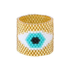 KELITCH Evil Eye Rings Stackable Rings Miyuki Rings Handmade Woven Beads Circle Rings Fashion Jewellery, Crystal