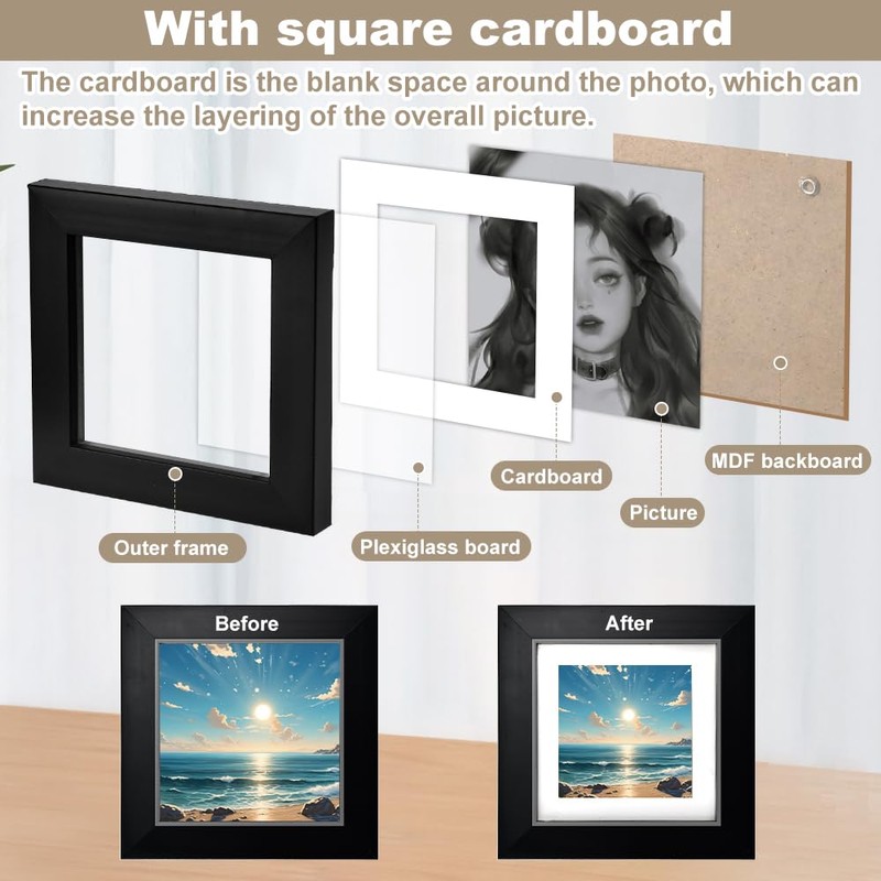 KITERI 4x4 Inch Frame, 3 Pack Black Picture Frame Set