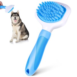Kacctyen Silicone Dog Bath and Grooming Brush with Handle for Short and Long Hair Pet Deshedding and Massage