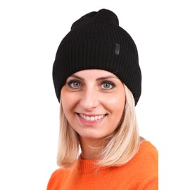 molti Knitted Hat 100% Merino Wool Winter for Women Autumn Slouch Knitted Beanie Coloured, black
