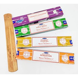 Satya Incense Sticks Mix Deal Holy Basil Sensation French Lavender Copal with JR Incense Holder SN10