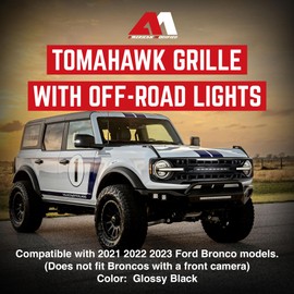 AMERICAN MODIFIED Front Armor Grille Compatible with 2021-2023 Ford Bronco, Replacement Grill with Off-Road Lights, Matte Black