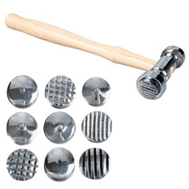 BENCH WIZARD 10" (25.4 cm) Texturing Hammer | 9 Interchangeable Design Heads | Solid Wood Handle | Includes 4" x 4" (10.16 cm x 10.16 cm) Polishing Pad | Versatile Metal Crafting Tool