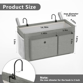 Edudif Bedside Caddy Bedside Organizer with Fixed Straps & Water Bottle Holder, Bunk Bed Caddy ideal for Home, Dorm, Hospital, Crib, Versatile Bedside Storage Solution (Grey 2pcs)