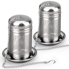 Stainless Steel Tea Infuser 2 Pack,Tea Strainer Set for Loose Tea Leaf,Cooking Infuser for Spices with Tray,Extra Fine Mesh Tea Filters with Extended Chain Hook to Brew Tea Ball,Seasonings