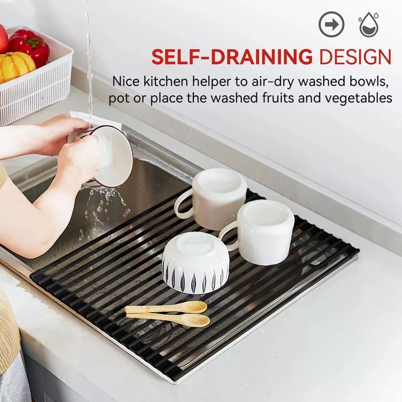 MERRYBOX Roll Up Over The Sink Dish Drying Rack Silicone