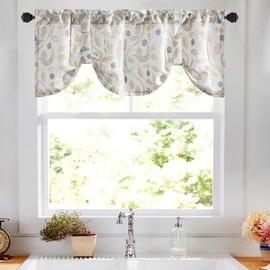 VOGOL Tie-up Valance 18 Inches Long Curtains for Kitchen Small Cafe, Birds and Leaf Print Valances Top Pocket Window Drapes for Farmhouse, One Panel, Tie52x18