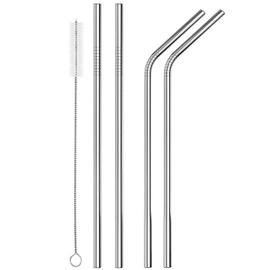 BNYD Stainless Steel Metal Straw Reusable Set of 4 and Brush (Chrome)