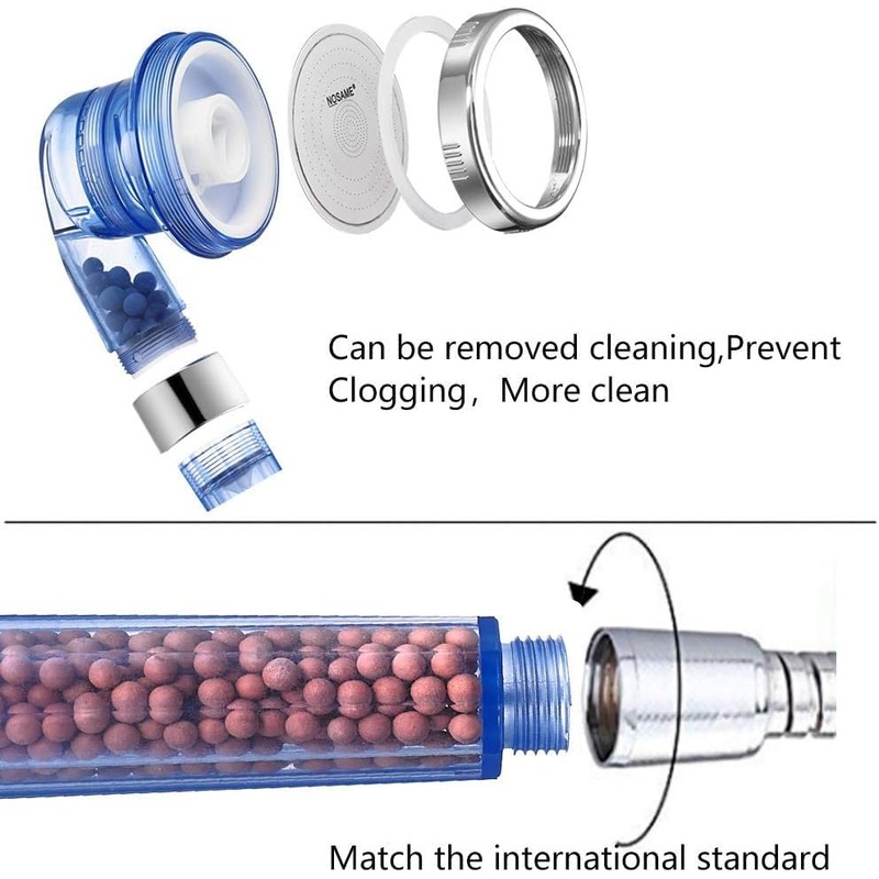 Nosame Shower Head Filter High Pressure Water Saving Adjustable 3