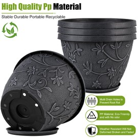 Nooulap 4 Pack 10 Inch Plant Pot for Outdoor Indoor, Plastic Flower Pots with Drainage Hole & Saucer, Lightweight Small Resin Flower Pot, Imitation Magnolia Planter Pots for Garden House（Gray）