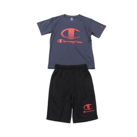 Champion CK-BSW02 Jersey Top and Bottom Kids' Short Sleeves, Round Neck, 2-Piece Set, Quick Drying, Script Logo Embroidery, Rubber Print, T-shirt & Shorts Set, Basic Sports, charcoal, 160