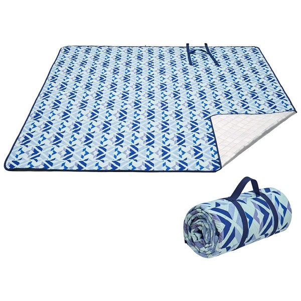 KingCamp Extra Large Picnic Blankets Waterproof Foldable Beach Blanket Waterproof SandProof 3 Layers Padded Handy Picnic Mat Outdoor Blanket for Beach Camping Lawn Park Tent(Blue, 118" X 118")