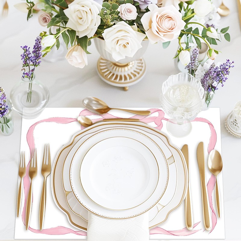 JarThenaAMCS 50 Sheets Pink Bow Paper Placemat Coquette Bowknot Place