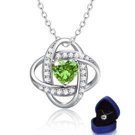 Blahanna Birthday Gift for Women Birthstone Necklace - S925 Sterling Silver Moissanite Pendant, Valentines/Mother's Day Gift, Infinity Knot Heart August