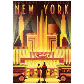 MyPuzzle New York Night Broadway, Art Deco Style Vintage Poster, Illustration - Premium 1000 Piece Puzzle - MyPuzzle Special Collection by Puzzle Galaxy