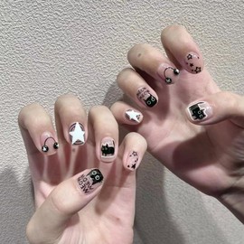 Nail Tip, Short, 24 Pieces, Nail Tip, False Claws, Cat Eye, Black, Popular, Japanese Style, Cute, Simple, Fashionable Party, Nail Tip, Autumn, Spring, Summer, Bridesmaids, Glossy, Coming of Age