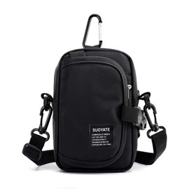 Lohol Multifunction Cell Phone Holster, One Shoulder Pouch with Carabiner, Outdoor Tactical Waist Belt Bag, Security Purse Crossbody Gadget Pocket for Smartphone Up to 6.5 inches, 1# Black