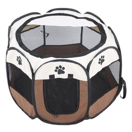 Pet Cat Dog Portable Foldable Cage Exercise & Play Tent Mesh Cover Indoor/Outdoor Use Coffee