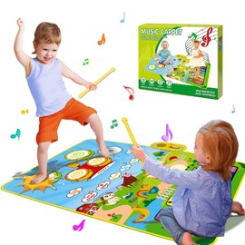 Baby Toys for 1 Year Old Boys, 3 in 1 Toddlers Musical Piano & Drum Mat with Animal Sounds and 2 Sticks, Music Sensory Play Mat Baby Birthday Gifts for 1 2 3 Year Old Girls
