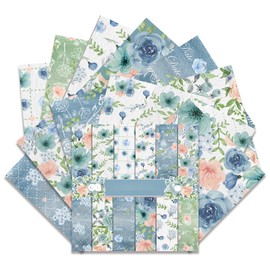 24 Sheets Scrapbook Paper , Double-Sided 11.8x11.8 Inch Patterned Paper Pack with Vintage Botanical Designs , Decorative Papers for DIY Albums & Journaling. (Blue, 12x12)