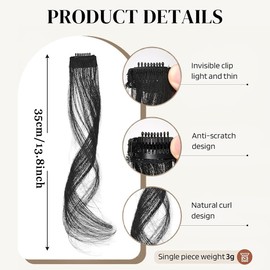 XFSRG Pack of 2 Fringe Pony Hairpieces, 35 cm, Side Air Bangs, Synthetic Fringe Hair Clips for Clip-On with Temples for Women (Natural Black)